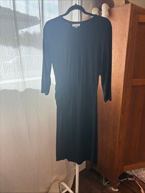 Calvin Klein Black Long-Sleeve Ruched-Waist Dress